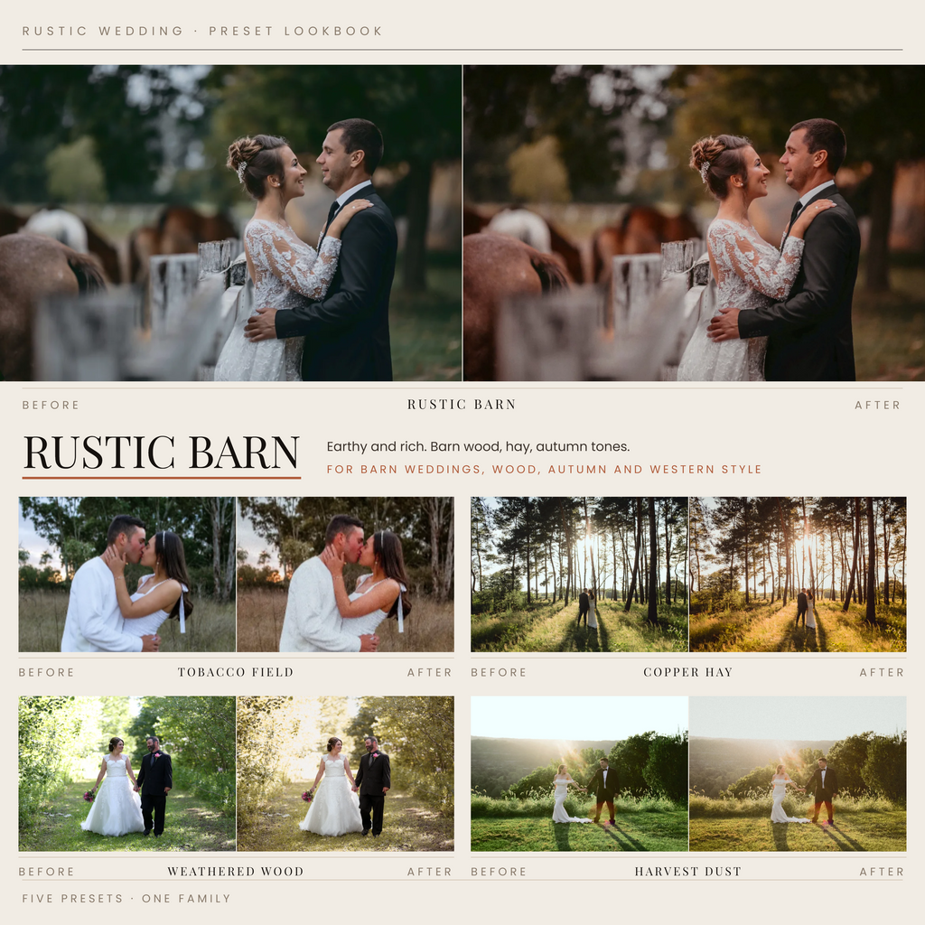 RUSTIC WEDDING 25 Lightroom Presets for Weddings and Ranch Photography